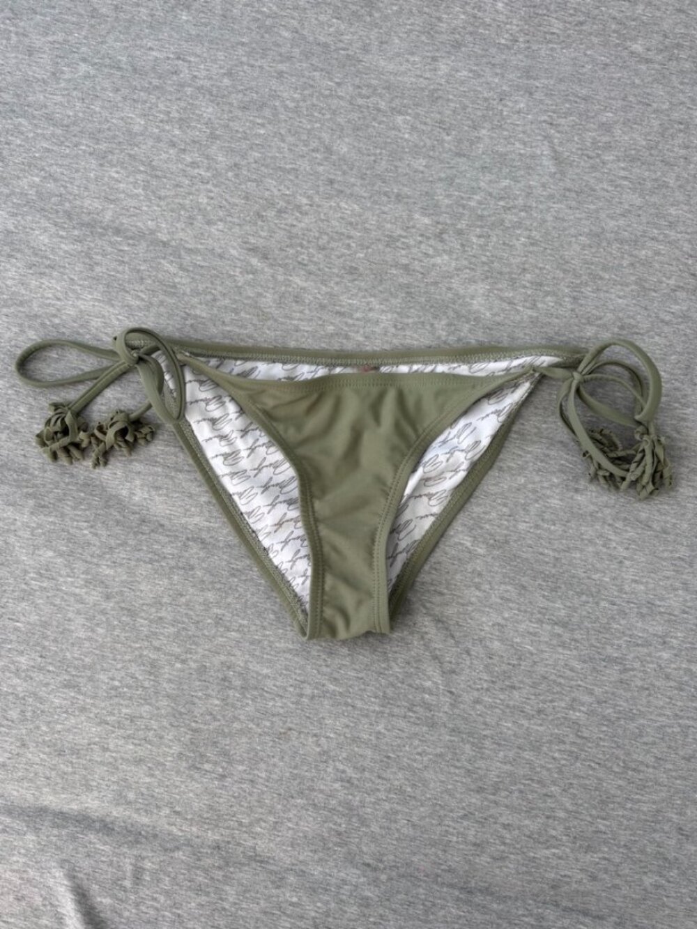 Marilyn Monroe Boho Bikini Bottom Olive Green S Fringe Side Tie Fairycore